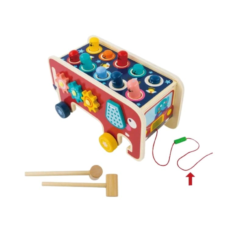 Evmark Toys Houten Klopper Speelgoed Olifant op Wielen