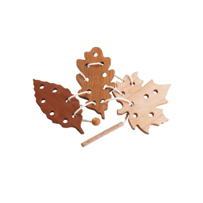PoppyBabyCo Montessori Houten Veter Speelgoed Blaadjes Set van 3