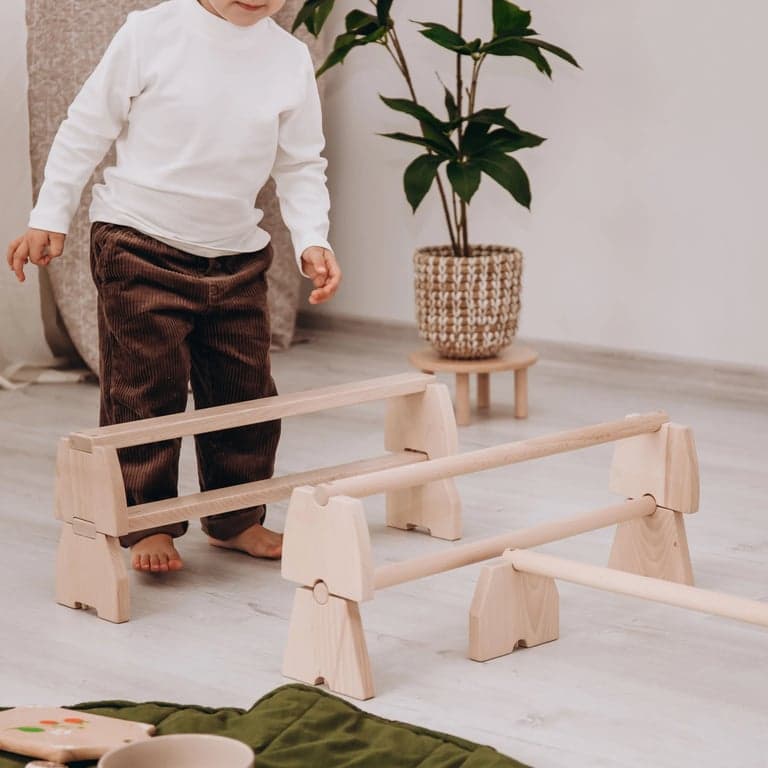 Wood and Hearts Evenwichtsbalk Set Natuurlijk Hout 3 Palen + 3 Planken