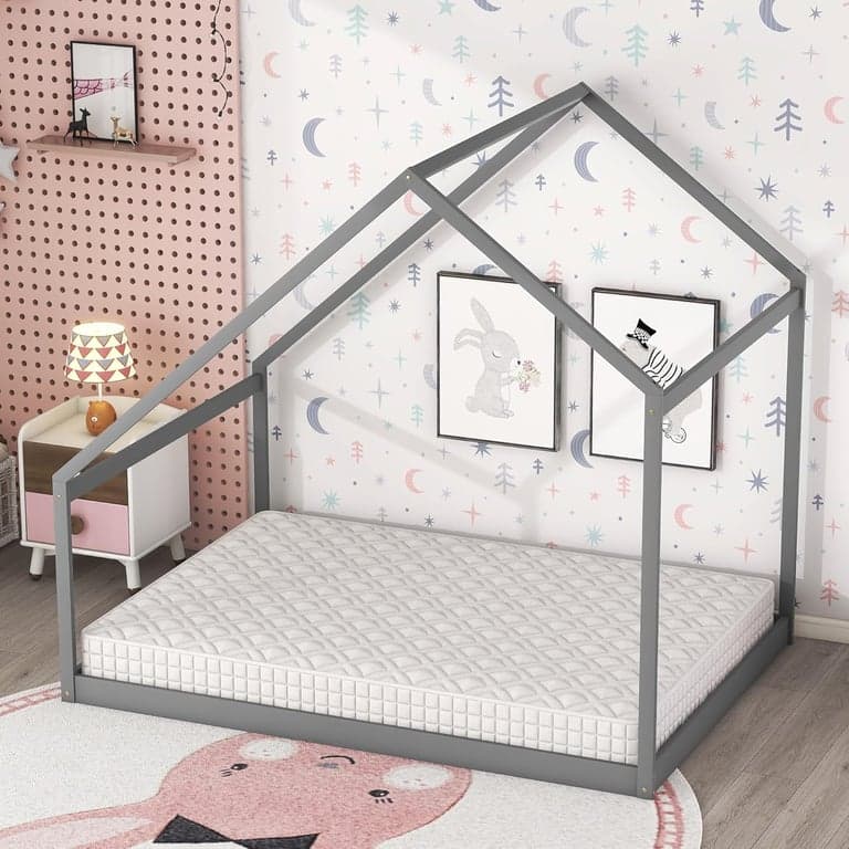 Merax Tweepersoons Bedframe met Dak Grijs