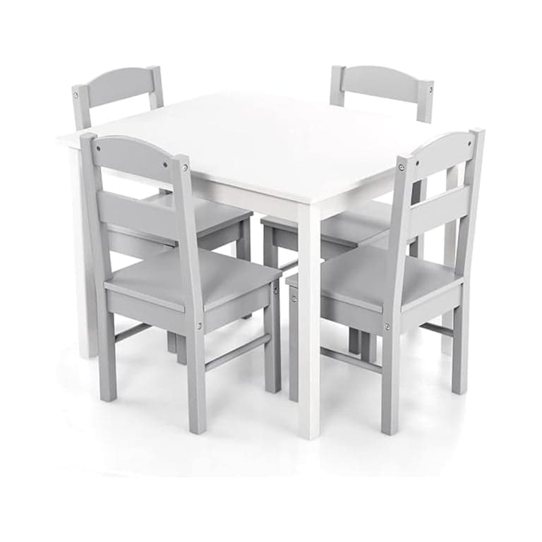 Costzon Kids Tafel en Stoel Set Grijs Wit