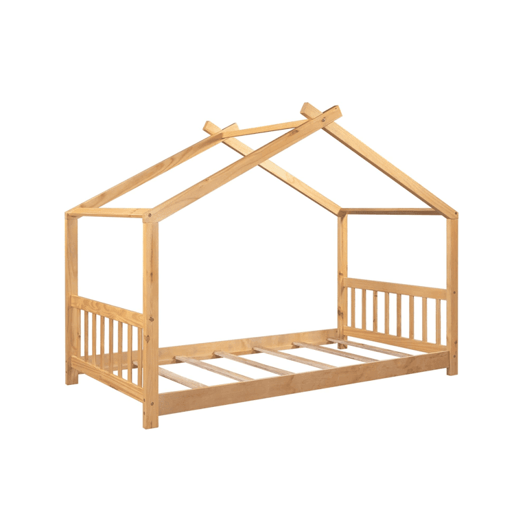 Bellemave Eenpersoons Vloerbed Frame met Reling Naturel