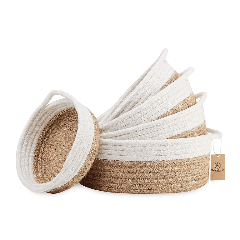 NaturalCozy Opbergmand 5-Delig Rond Set Klein Wit & Jute