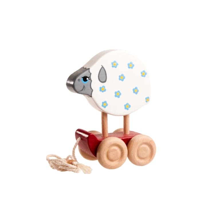 PoppyBabyCo Houten Trekspeelgoed Schaap Beschilderd